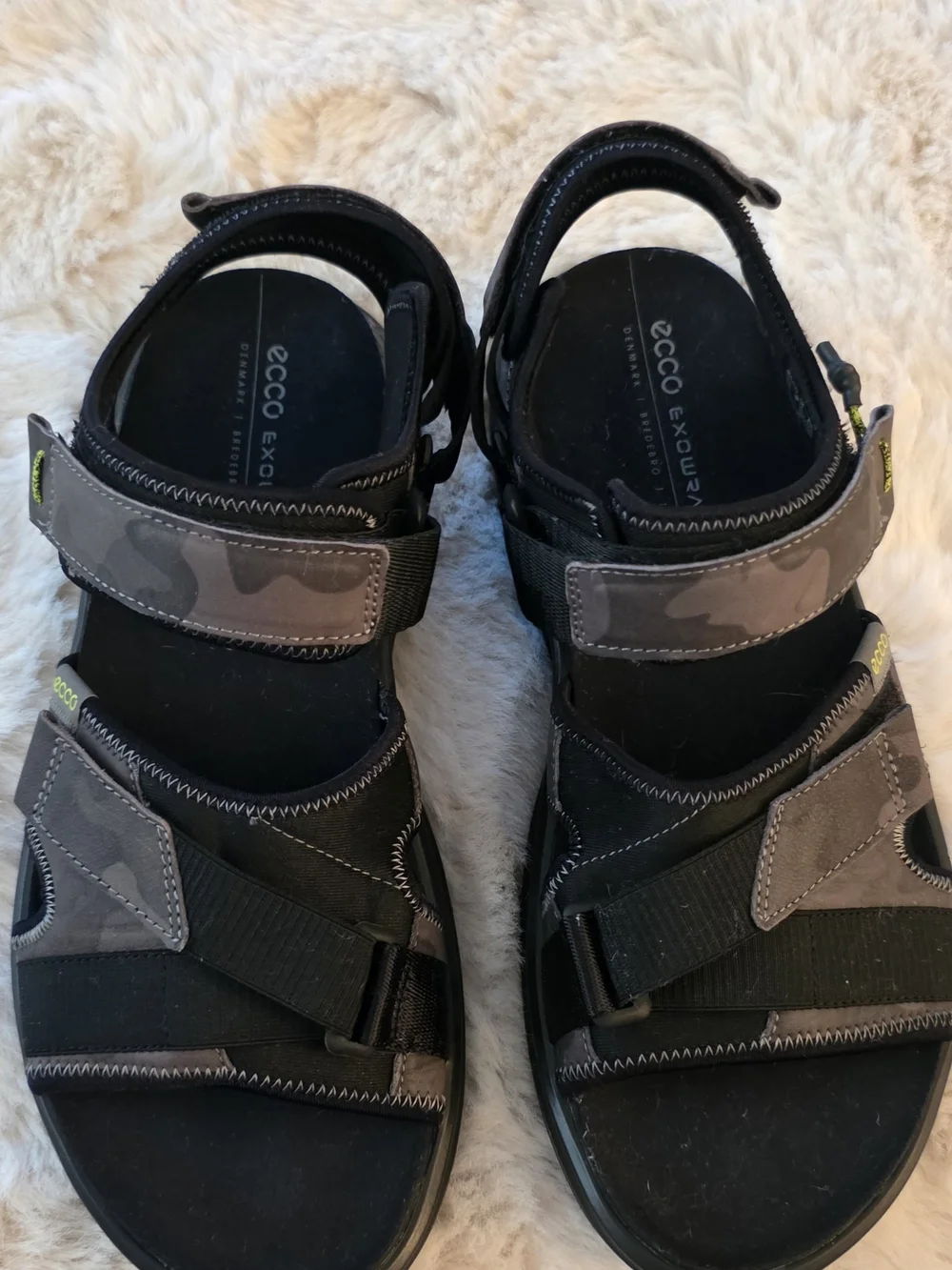 Ecco Exowrap 3-Strap Sandals. Black and Gray Velcro Sport Sandals For Men.